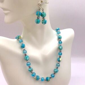 Reconstituted Turquoise Beaded Necklace and Earring Set